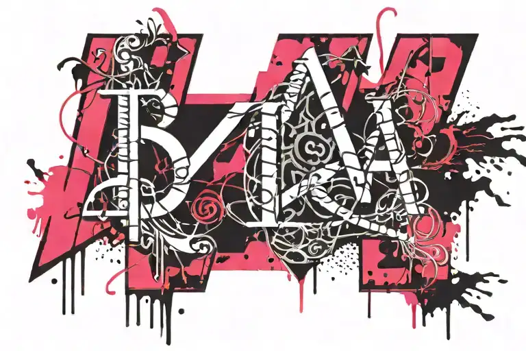 BITCH in pink and black letters with devil tails at end of letters  tattoo design idea