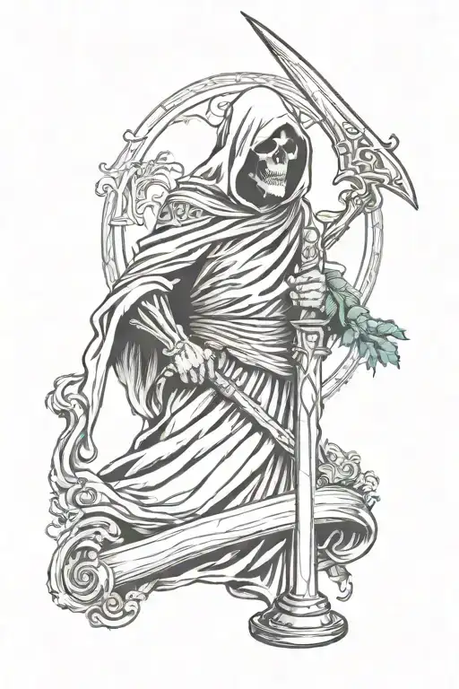 grim reaper with sythe and tombstone sleeve tattoo tattoo design idea