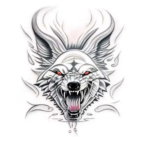 lobo con fuego tattoo design idea