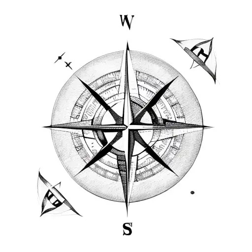 compass on a map with viking symbols  tattoo design idea