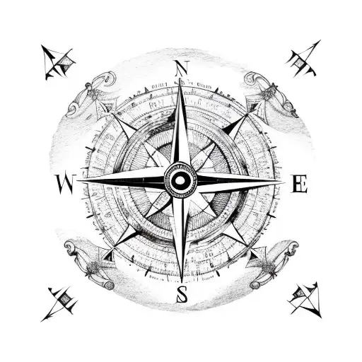 compass on a map with viking symbols  tattoo design idea