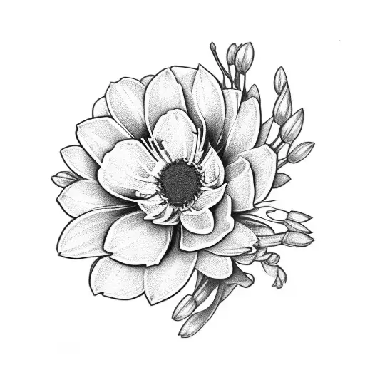 one aster and 3 honeysuckle bouquet  tattoo design idea