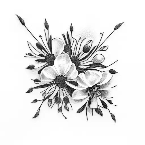 one aster and 3 honeysuckle bouquet  tattoo design idea