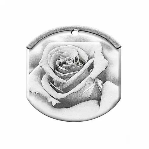 dog tag surrounded by heavily clouds and roses tattoo design idea