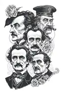 portrait of edgar allan poe and Oablo neruda and the mythology of Orpheus and Eurydice  tattoo design idea