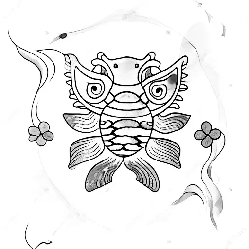 Watercolour Blue/Pink Koi Fish with Flowers  tattoo design idea