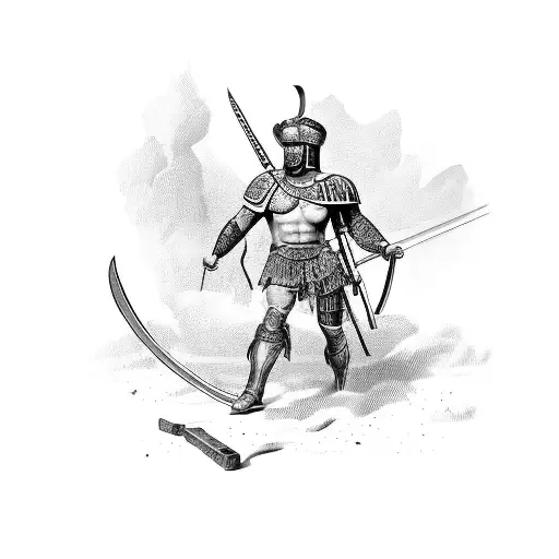Ancient Roman gladiator holding a shotgun tattoo design idea