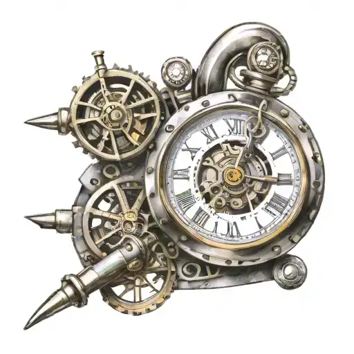 multi tube whistle in wheels in a steampunk style tattoo design. Also a pocket watch some where on the side tattoo design idea