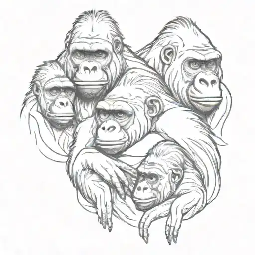 peaceful gorilla family tattoo design idea