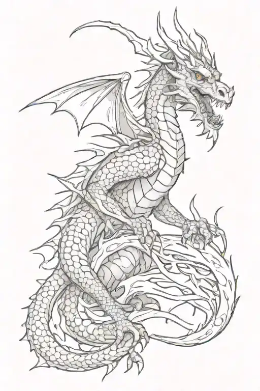 a scary dragon long tail and wounded tattoo design idea