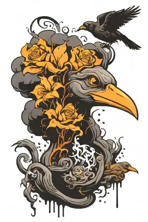 a meth pipe with a cloud of of smoke rising transforming into Silhouettes of birds tattoo design idea