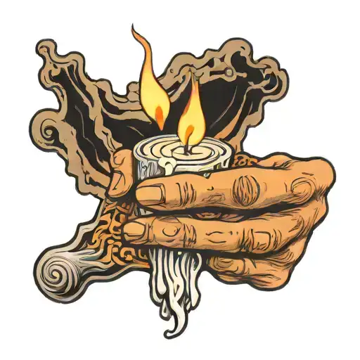 A dealer's hand holding a melting candle, with smoke rising from the flame tattoo design idea
