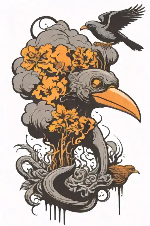 a meth pipe with a cloud of of smoke rising transforming into Silhouettes of birds tattoo design idea