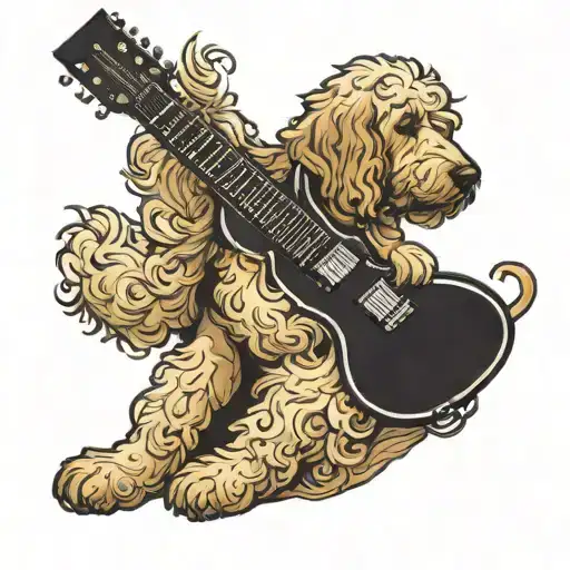 goldendoodle dog holding es 335 guitar tattoo design idea