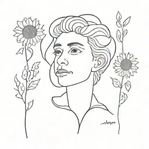 A tattoo with elements intertwined with Van Gogh's iconic sunflowers with writers Machado de Assis and Clarice Lispector tattoo design idea