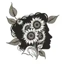 A tattoo with elements intertwined with Van Gogh's iconic sunflowers with writers Machado de Assis and Clarice Lispector tattoo design idea