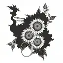 A tattoo with elements intertwined with Van Gogh's iconic sunflowers with writers Machado de Assis and Clarice Lispector tattoo design idea