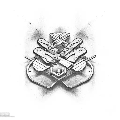 A carpenter's tools arranged in a skate 3 logo shape tattoo design idea