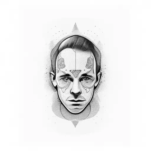 A skateboard deck with Andrew Tate's face in a blackwork portrait style tattoo design idea