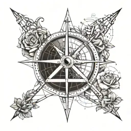 Bridge and Compas rose with nautical map tattoo design idea