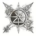 Bridge and Compas rose with nautical map tattoo design idea