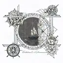 Bridge and Compas rose with nautical map tattoo design idea