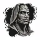 Design a black and grey tattoo of chicano being stared at by other people with the words trust no one around it chicano  tattoo design idea