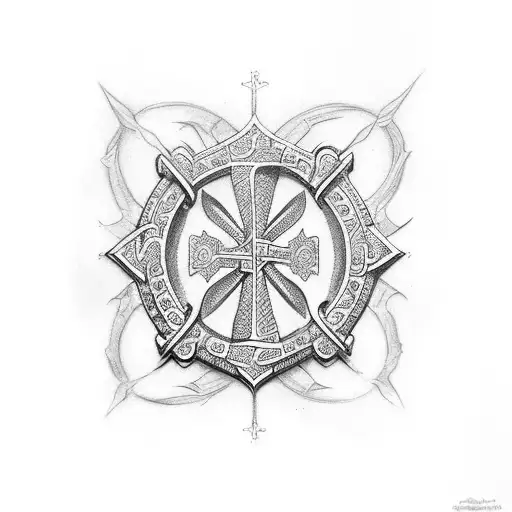 Occitan cross tattoo with Dali watch tattoo design idea