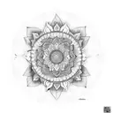 A tattoo design of a mandala with lyrics from your favorite funk or trap song incorporated into the intricate patterns, representing your love for music and the mandakes culture. tattoo design idea