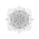 A tattoo design of a mandala with lyrics from your favorite funk or trap song incorporated into the intricate patterns, representing your love for music and the mandakes culture. tattoo design idea