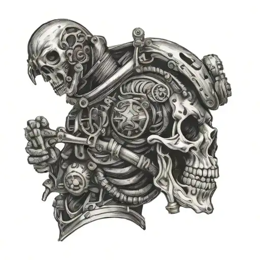 skeleton wearing draeger rebreather tattoo design idea