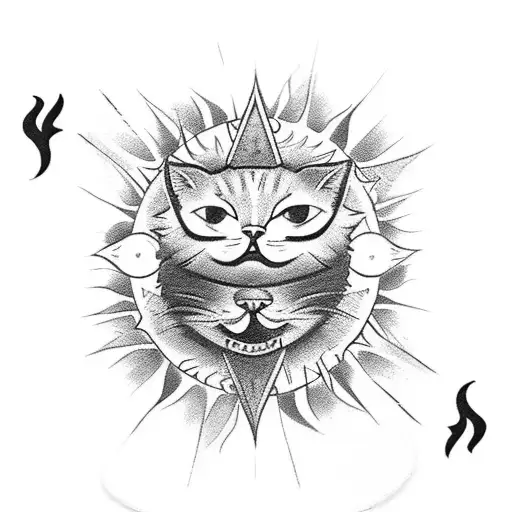 the sun card tarot and cats tattoo design idea