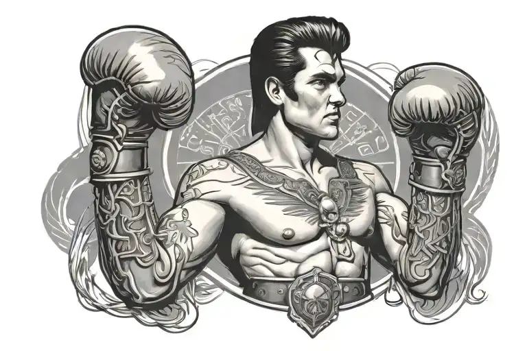 A warrior chief , Elvis Presley and boxing gloves   tattoo design idea