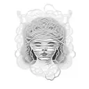 A dotwork illustration of a woman's silhouette with a tangled ball of yarn inside her head, symbolizing the entangled thoughts and worries that come with overthinking and always putting others first. tattoo design idea
