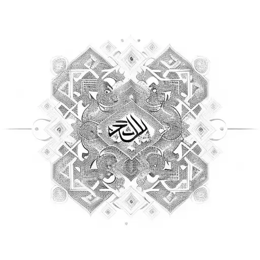 An intricate design combining Islamic calligraphy and circuitry symbols tattoo design idea