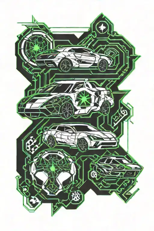 cars, marihuana, football tattoo design idea