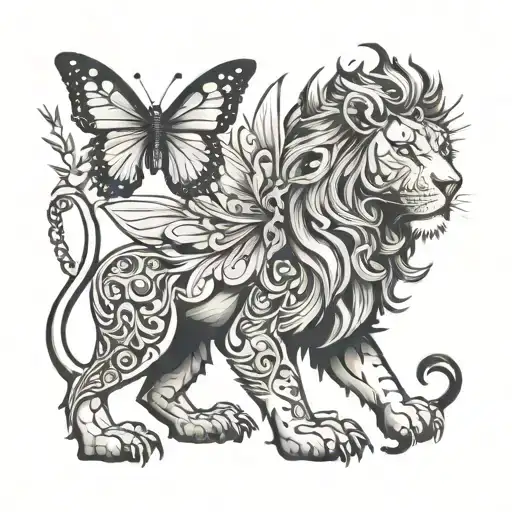 butterfly half lion of Judah tattoo design idea