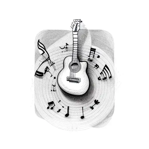 music note with a guitar  tattoo design idea