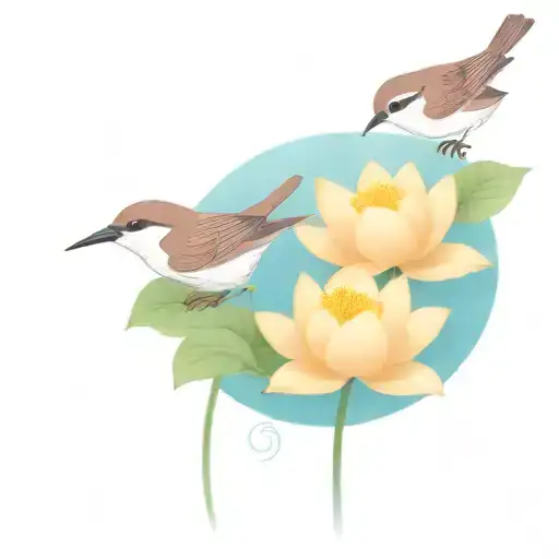 two sparrows and a lotus flower blooming tattoo design idea