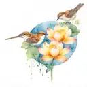 two sparrows and a lotus flower blooming tattoo design idea