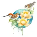 two sparrows and a lotus flower blooming tattoo design idea