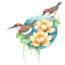 two sparrows and a lotus flower blooming tattoo design idea