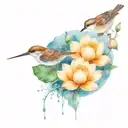 two sparrows and a lotus flower blooming tattoo design idea