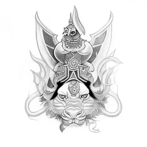 Blend of Balinese Barong and Nepalese Kali  tattoo design idea