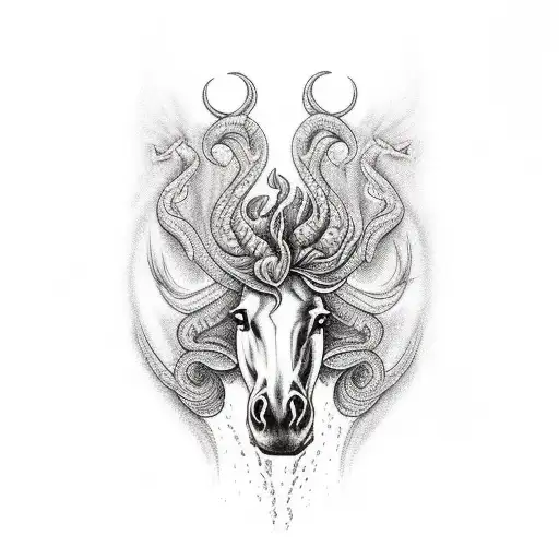 water horse and fire ox in one frame tattoo design idea