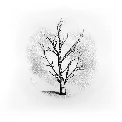 birch tree and two musket guns inside a black frame tattoo design idea