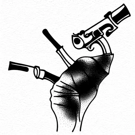 birch tree and two musket guns inside a black frame tattoo design idea