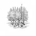 birch tree and two musket guns inside a black frame tattoo design idea