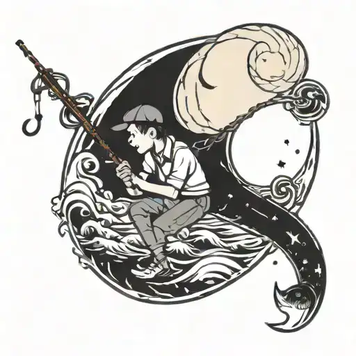 boy fishing star from moon tattoo design idea