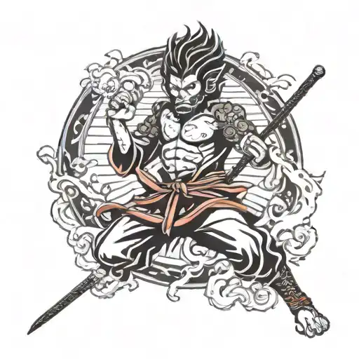 sun wukong arm sleeve tattoo design idea